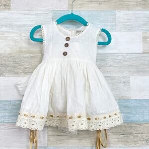 Camille & Leah Ribbon Lace 2 Piece Set Cream Dress Short Baby Girl 12M 12 Months